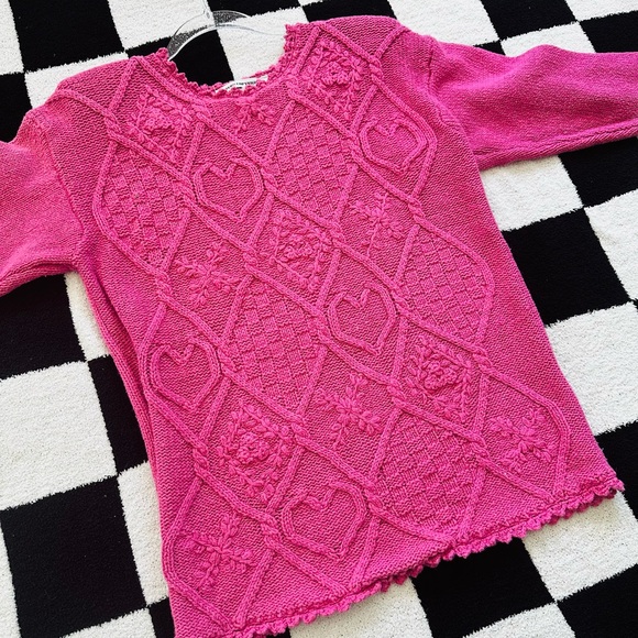 Vintage 80s Chunky Knit Heart Sweater - Picture 2 of 4